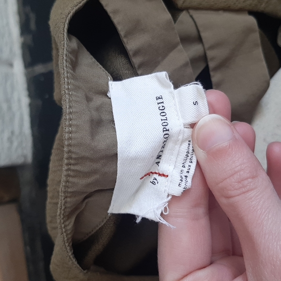 Women's Anthropologie Puffy Sleeve Military Green Open Back Top Blouse Size S - Picture 10 of 13